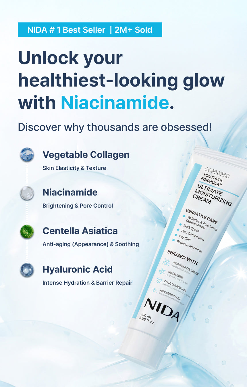 Unlock your healthiest-looking glow with Niacinamide — Vegetable Collagen, Niacinamide, Centella Asiatica, Hyaluronic Acid